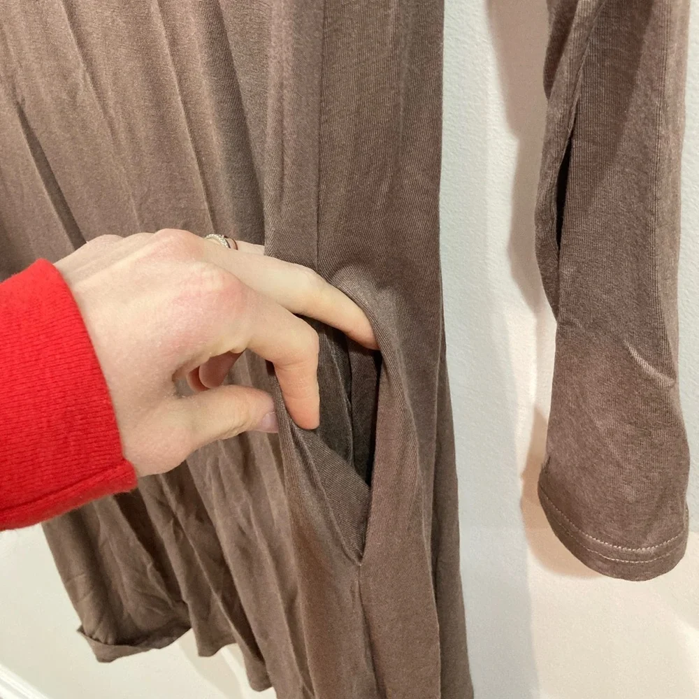 Himone Tan Long Sleeve Solid Dress with Pockets Large - Picture 5 of 13